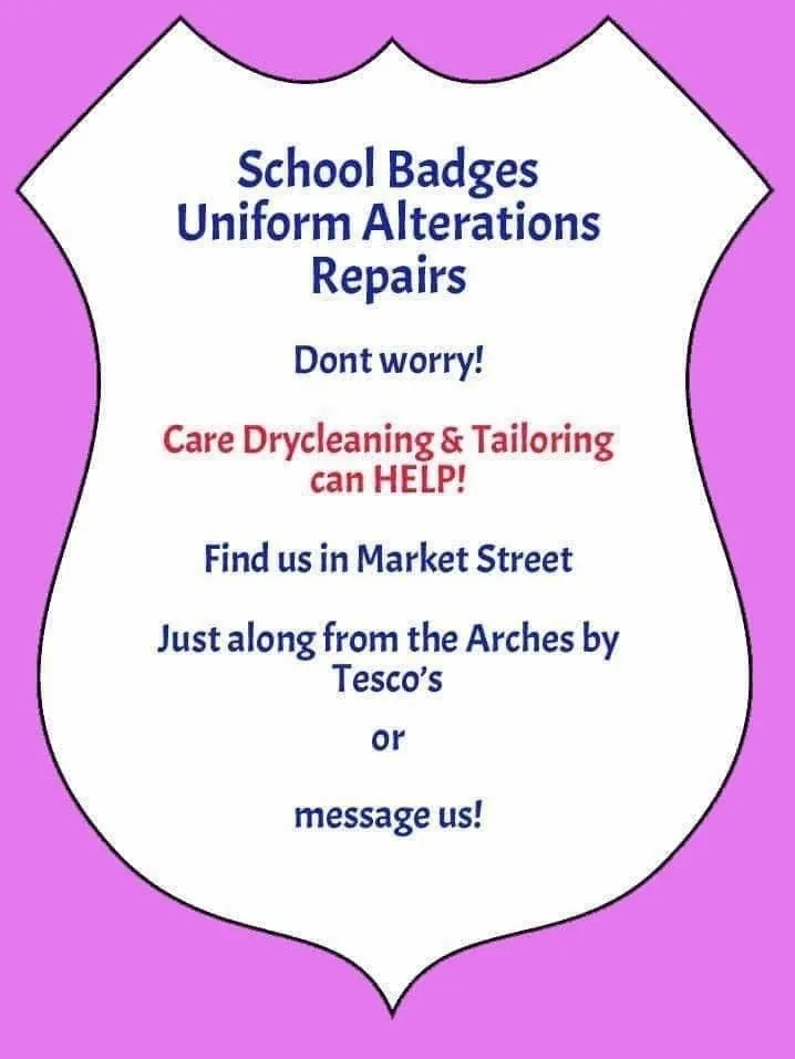 School badges, uniform alterations and repairs poster